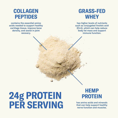 Ballerina Farm Grass Fed Whey Protein Powder, 24g Protein with Collagen Peptides, Bovine Colostrum, Hemp Hearts & Prebiotic Fiber, No Artificial Ingredients