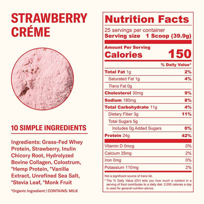 Ballerina Farm Grass Fed Whey Protein Powder, 24g Protein with Collagen Peptides, Bovine Colostrum, Hemp Hearts & Prebiotic Fiber, No Artificial Ingredients