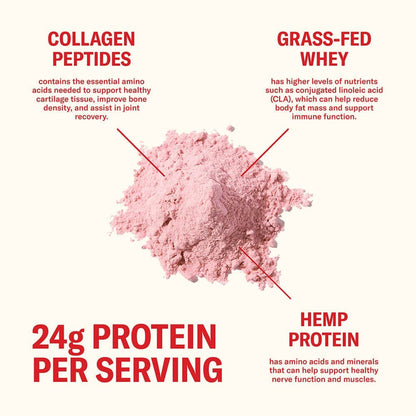 Ballerina Farm Grass Fed Whey Protein Powder, 24g Protein with Collagen Peptides, Bovine Colostrum, Hemp Hearts & Prebiotic Fiber, No Artificial Ingredients
