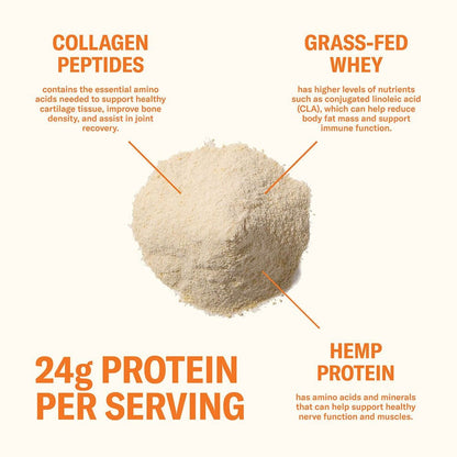 Ballerina Farm Grass Fed Whey Protein Powder, 24g Protein with Collagen Peptides, Bovine Colostrum, Hemp Hearts & Prebiotic Fiber, No Artificial Ingredients
